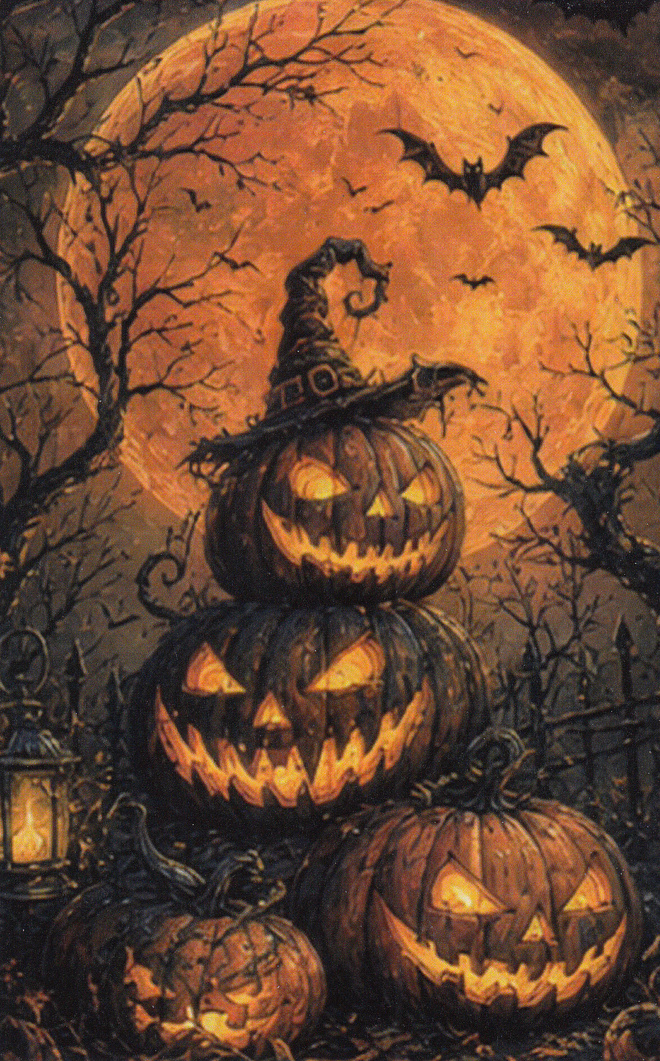 Halloween kurpitsat ja suuri punainen kuu