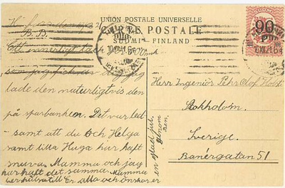 1921 90/20 p postikortti Ruotsiin