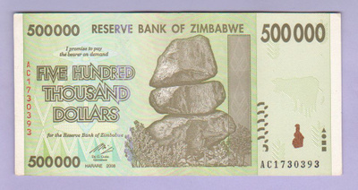 Zimbabwe 500 000 Dollaria v.2008 UNC P-76