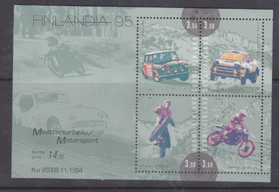 Finlandia 95 Moottoriurheilu aiheinen blokki.