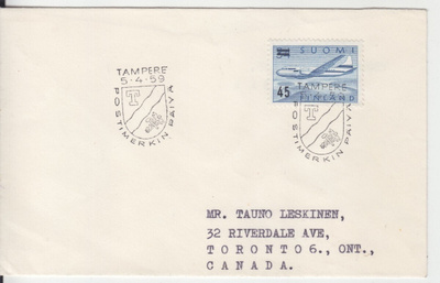 FDC 1959 Lentokonemerkin päällepainama.
