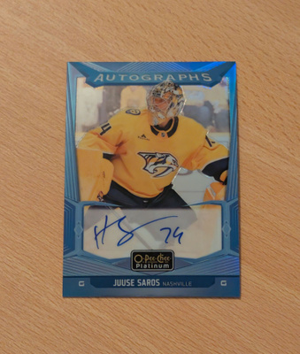2024-25 O-Pee-Chee Platinum Juuse Saros Blue Rainbow Auto