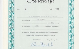 OKK 1983 Rymättylä Oy, Naantali osakekirja numero 002  saha