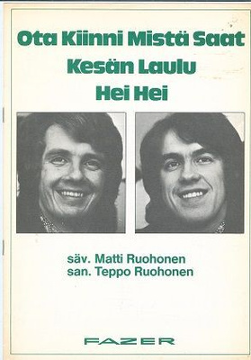 Matti & Teppo Kesän laulu,Hei Hei Nuottivihko 8 sivua.1973