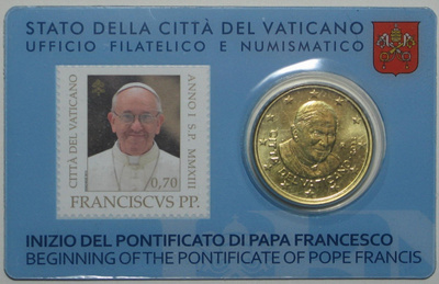 2013 Vatikaani 50c + 0,70€ postimerkki No 3 COINCARD