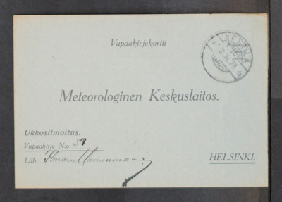 # 23741 # Ukkoskortti Kestilä > Helsinki - 1928