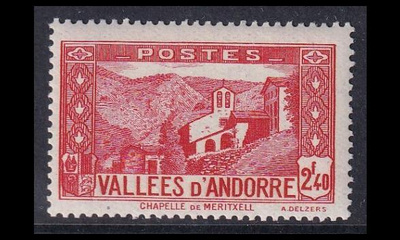 Andorra Fr 90 ** Maisema 2.40 Fr punainen (1942)