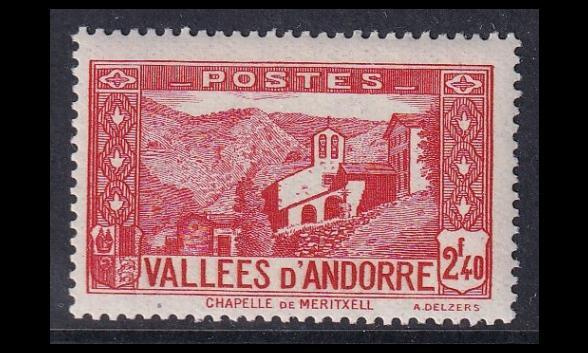 Andorra Fr 90 ** Maisema 2.40 Fr punainen (1942)