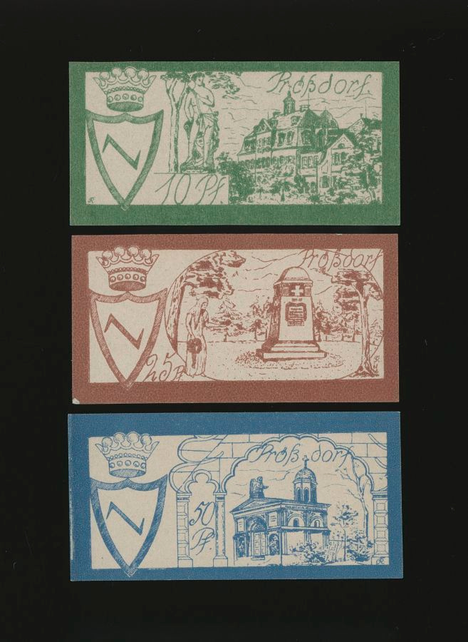 Saksa Notgeld 10, 25, 50 Pfg, Prößdorf