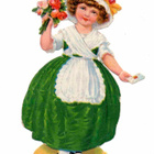 WANHA / Vihreämekkoinen tyttö, röyhelömyssy, ruusut. 1900-l. - pikkukuva 2
