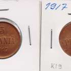 1917 5 penniä kl9 kaksi erilaista kolikkoa - pikkukuva 1