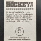 1971-72 Williams Hockey #71 Lasse Oksanen - pikkukuva 2