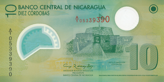 Nigaragua 10 Górdobas 2007 P201a Polymer #450