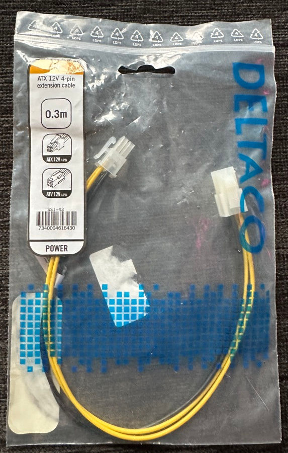 Deltaco 0,3m jatkokaapeli 4-pin ATX-littimelle