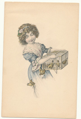 Tyttö ja lintuhäkki - kulk. 1910