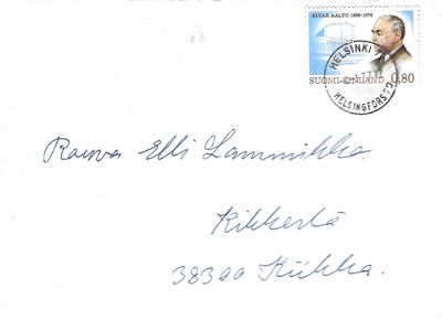 HELSINKI 70 4.1.77 LEIMA KUORELLA ALVAR AALTO MERKKI KULKENU