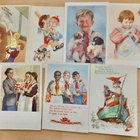 7 VANHAA CCCP Propaganda Postikorttia Lapset Pioneerit 1950- - pikkukuva 1