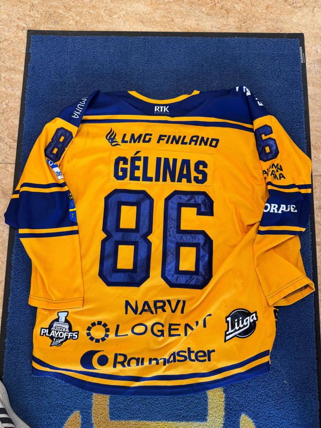 Éric Gélinas #86 Game Worn -vieraspelipaita Rauman Lukko