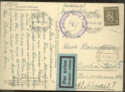 1930 3 mk oliivi lentokortti Saksaan 1938