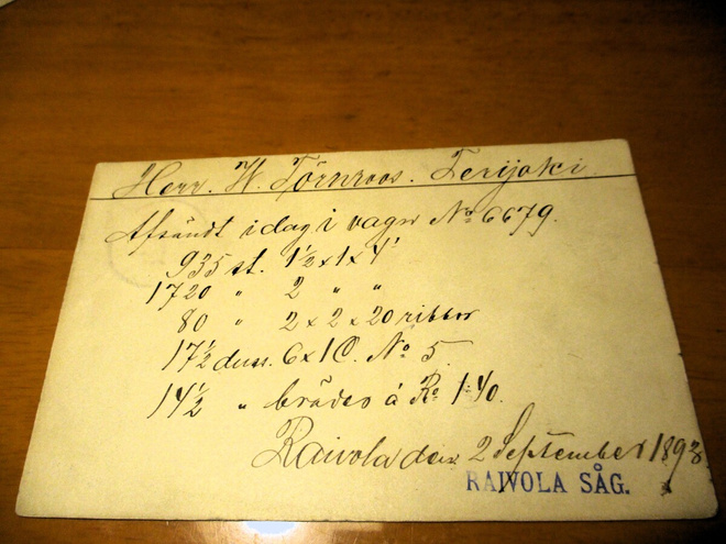 1893 Raivola Såg pvl ehiö Terijoelle