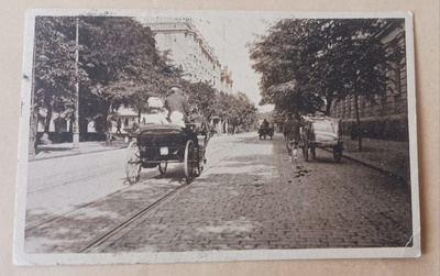 Helsinki, Bulevardi, vossikka, hevoskuljetus, mv pk, p. 1918