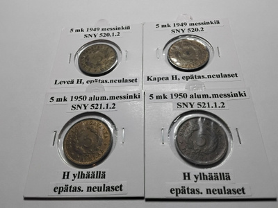 Suomi 5 mk 1949-1950 yht. 4 kpl