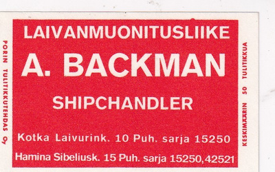 Kotka, A. Backman , Laivanmuonitusliike   2/11