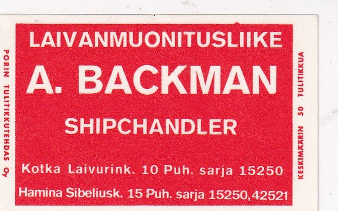 Kotka, A. Backman , Laivanmuonitusliike   2/11