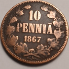 Aleksanteri II kupari 10 penniä vuodelta 1867. - pikkukuva 1