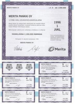 OKK obligaatio Merita Pankki Oy 1/1996 jvk-laina 1 Mmk