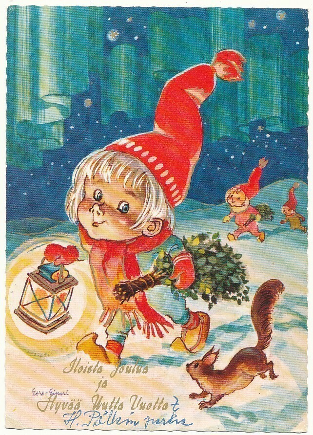 Eero-Einari NURMELA - Joulusaunaan menossa - kulk. 1969