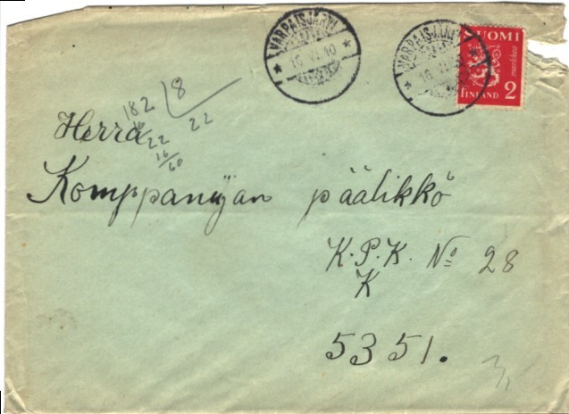 KENTTÄPOSTI VARPAISJÄRVI-KPK/28-5351-ESIKUNTA