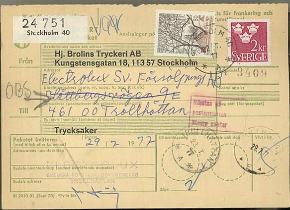 Ruotsi Mi 628 ym pakettikortti
