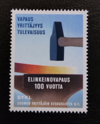 Kirjeensulkijamerkki Elinkeinovapaus 100 vuotta **