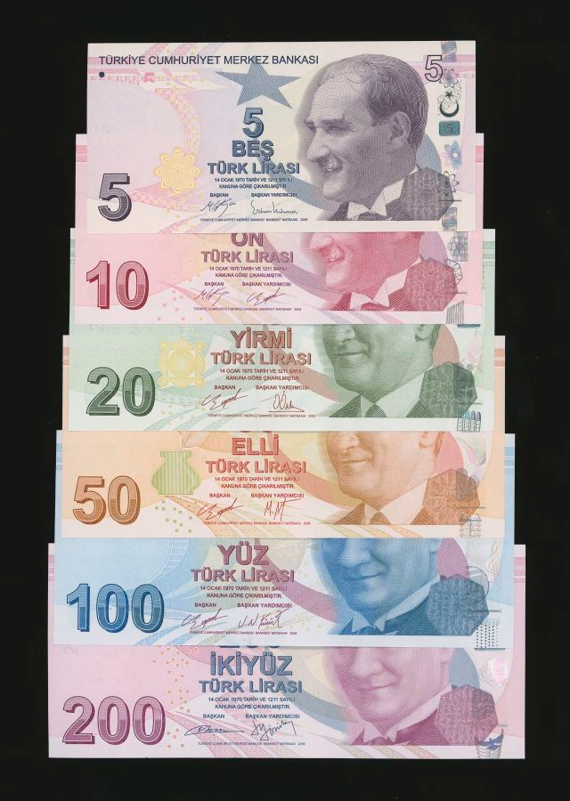 Turkki 5-200 Lirasi 2009, P222-P227, UNC