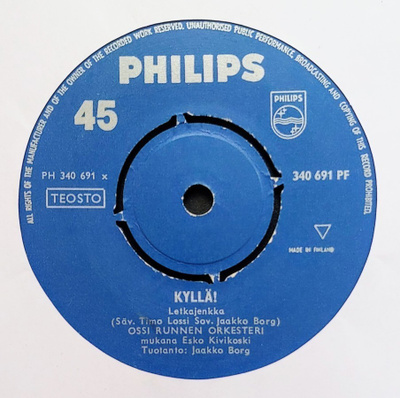 OSSI RUNNEN ORK. Ft. Esko Kivikoski: Kyllä! – 7”, ei KK 1965