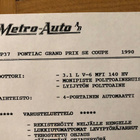 Varusteluettelo Pontiac Grand Prix SE Coupe 1990 Metro-Auto - pikkukuva 2