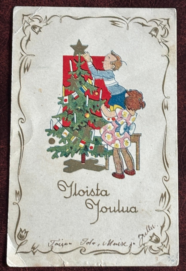 Joulu, lapset koristelevat kuusta, kulkenut
