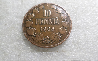 10  penniä  1905  kulkematon  hieman patinoitunut. kl 8