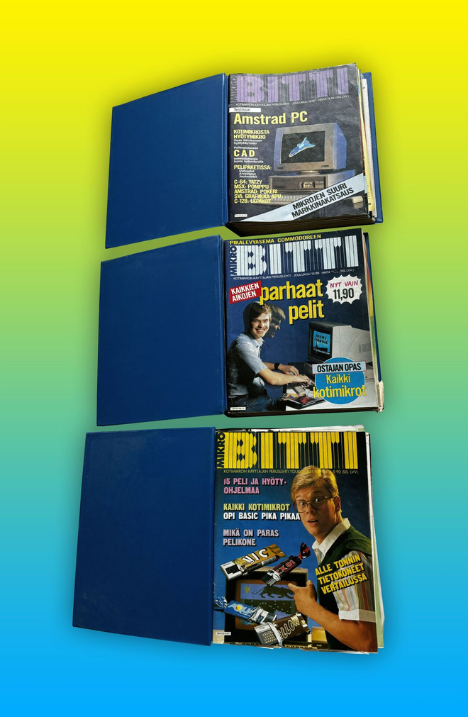 MikroBitti-lehtiä vuosilta 1984–1988 kansioissa