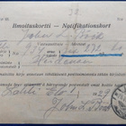 Postin ilmoituskortti paketin saapumisesta, Lahti 1929 - pikkukuva 1