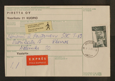 # 23683 # Pika paketti kotiinkanto Kuopio > Helsinki - 1970