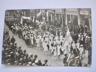 VANHA Kortti Viro Tallinna Suomalaiset Marssii Lippu ym 1928