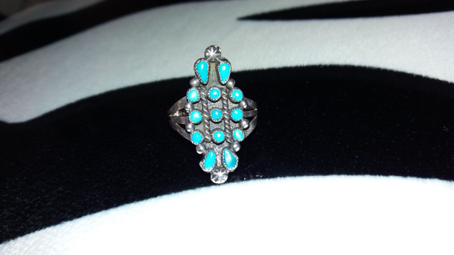 Vintage Native American Zuni Hopea sormus Turkoosi kivi