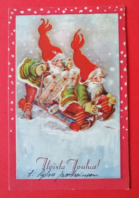 Vanha joulukortti kulk 1950