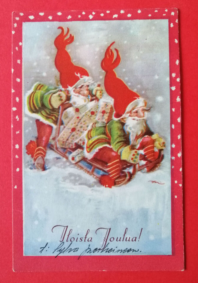 Vanha joulukortti kulk 1950