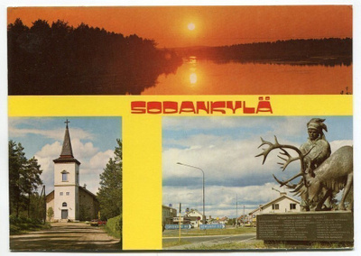 Sodankylä 3-kuvainen sommitelmakortti, kulkenut 1987