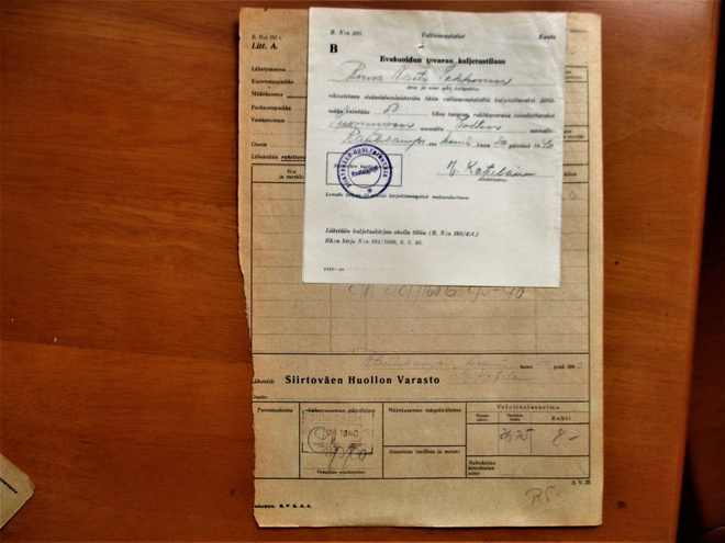 1940 Rautalampi VR evakuoidun tavaran kuljetustilaus