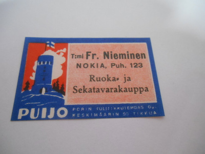 TT Etiketti Puijo T:mi Fr. Nieminen Nokia