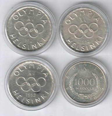 Suomi 1000 mk ja 500 mk Olympia 4kpl ERÄ